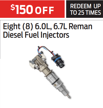 Eight (8) 6.0L, 6.7L Reman
Diesel Fuel Injectors